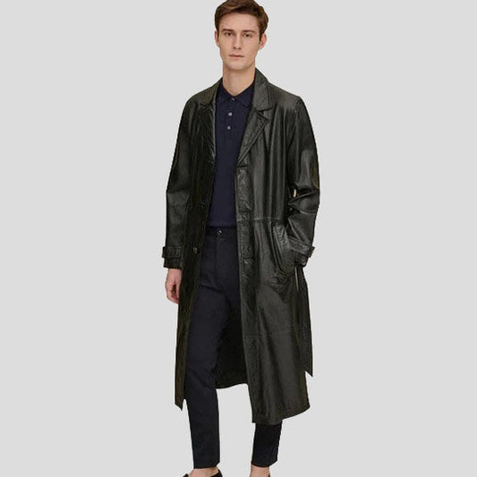 Men’s Retro Vintage Long Leather Trench Coat