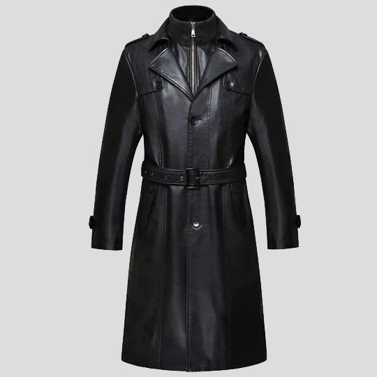 Men’s Sheepskin Leather Trench Coat – Long Winter Classic