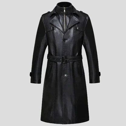 Men’s Sheepskin Leather Trench Coat – Long Winter Classic