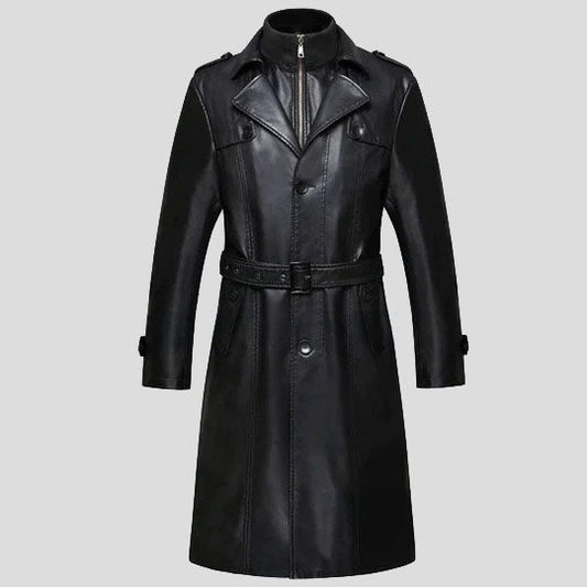 Men’s Sheepskin Leather Trench Coat – Long Winter Classic