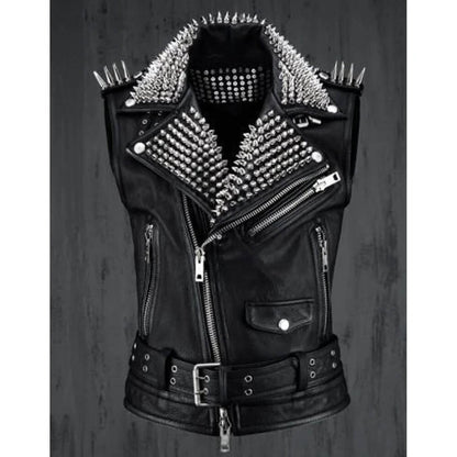 Men’s Silver Studded Leather Vest – Party Wear | Shearling Leather Jackets