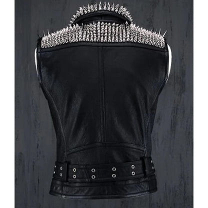 Men’s Silver Studded Leather Vest – Party Wear | Shearling Leather Jackets