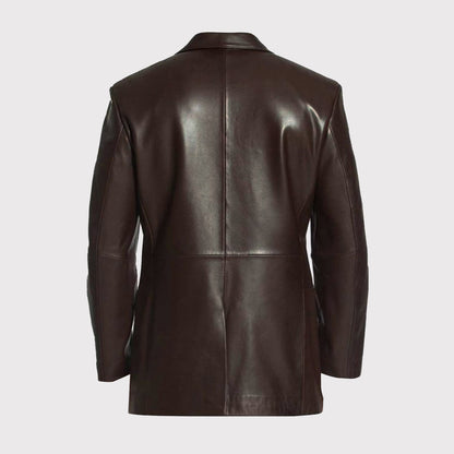 Men's Brown Leather Blazer Coat – Single Breasted, Tailored Fit