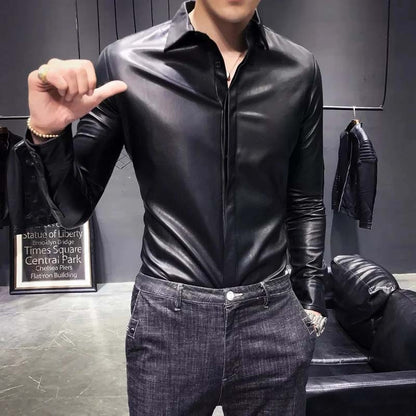 Men’s Slim Fit Sheepskin Leather Shirt Jacket – Black Edition