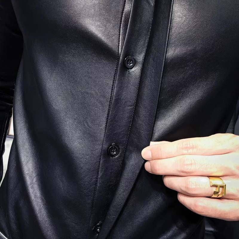Men’s Slim Fit Sheepskin Leather Shirt Jacket – Black Edition