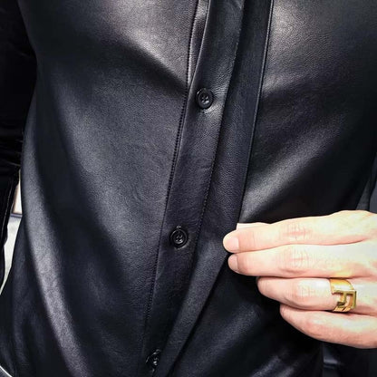 Men’s Slim Fit Sheepskin Leather Shirt Jacket – Black Edition