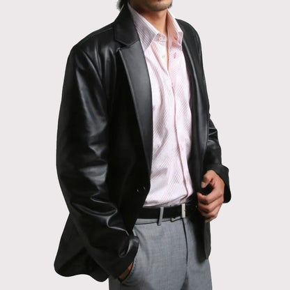 Men’s Soft Lambskin One-Button Leather Blazer Coat