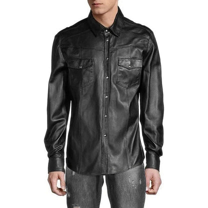 Men’s Slim Fit Soft Leather Shirt – Full Sleeve Button-Up