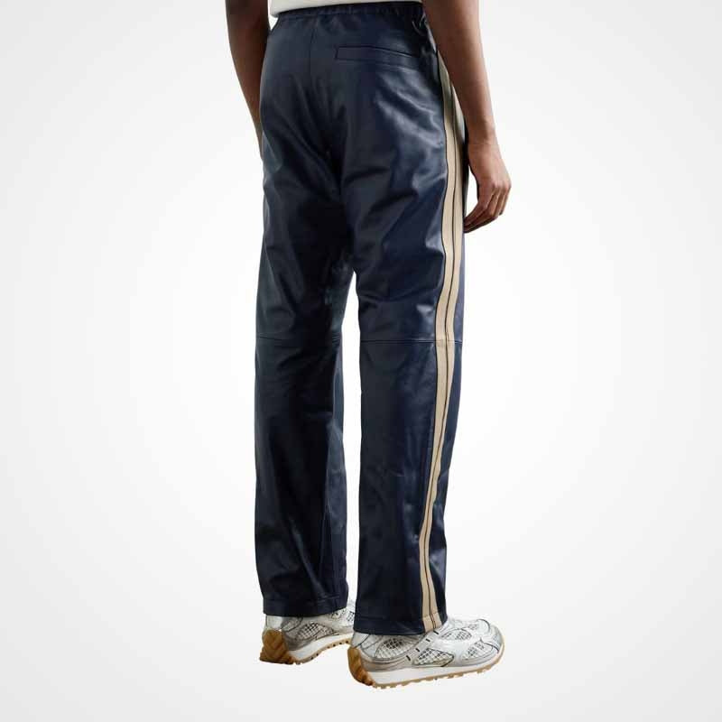 Men’s Striped Leather Pants with Elastic Waist – Trendy Comfort Fit