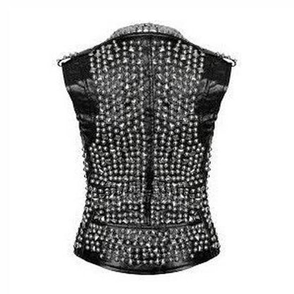 Men’s Brando Biker Leather Vest with Silver Studs | Shearling Leather Jackets