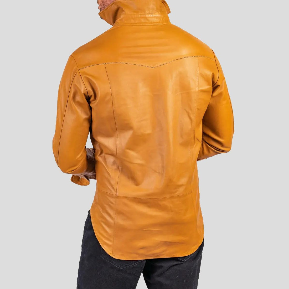 Men’s Tan Brown Lambskin Leather Button-Up Shirt – Classic Fit