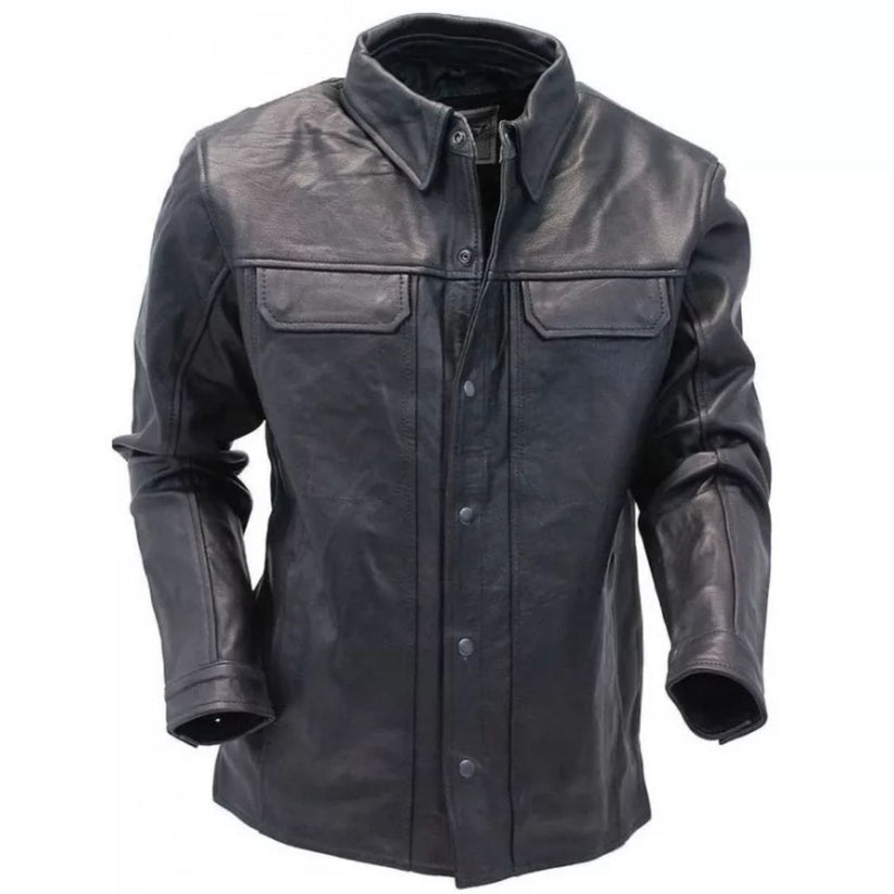 Men’s Black Sheepskin Leather Shirt – Timeless Classic Fit