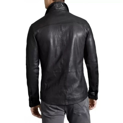 Men’s Real Sheepskin Black Leather Shirt – Trendsetting Urban Fit