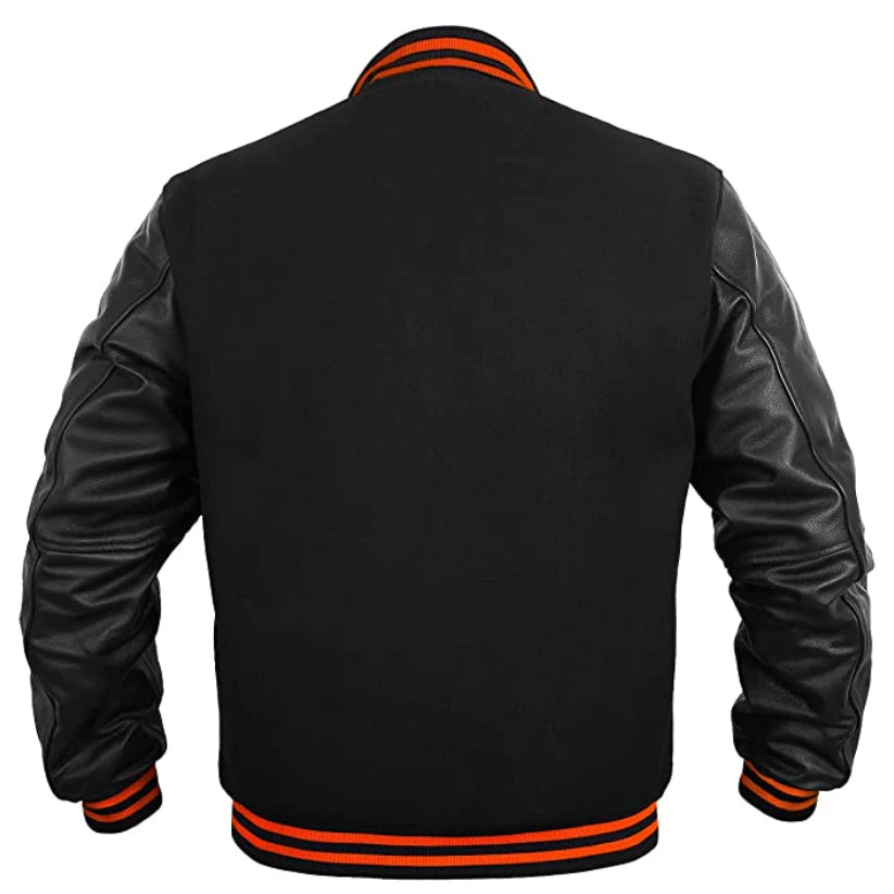 Men's Varsity Jacket with Genuine Leather Sleeve