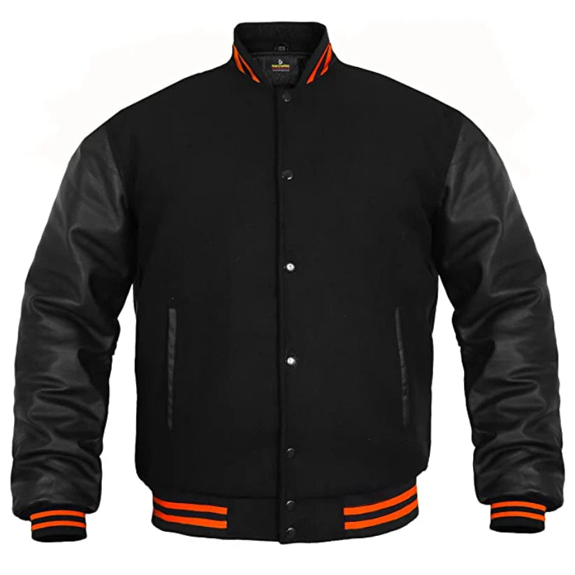 Men's Varsity Jacket with Genuine Leather Sleeve