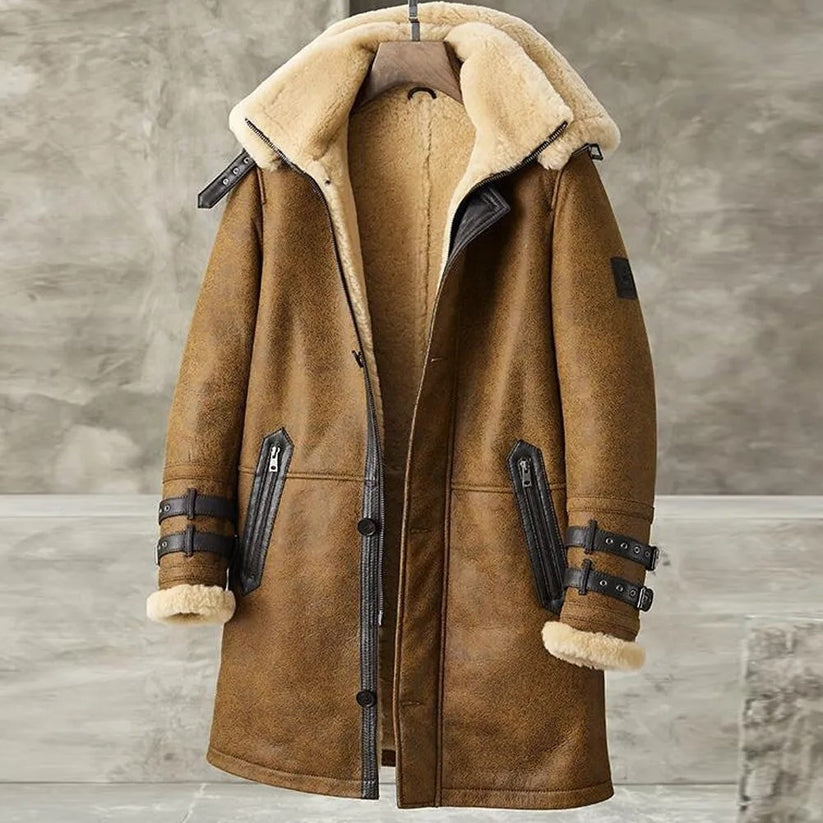 Men’s Vintage B7 Shearling Coat – Brown Long Fur Bomber Jacket