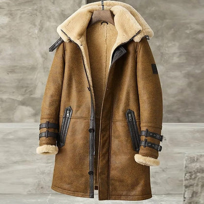 Men’s Vintage B7 Shearling Coat – Brown Long Fur Bomber Jacket
