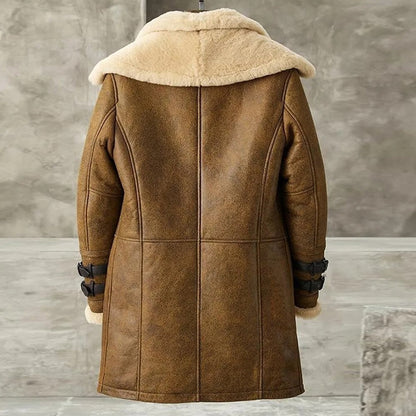 Men’s Vintage B7 Shearling Coat – Brown Long Fur Bomber Jacket