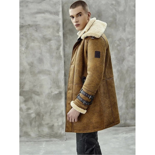 Men’s Vintage B7 Shearling Coat – Brown Long Fur Bomber Jacket