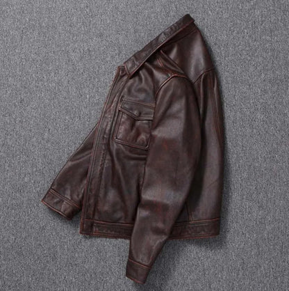 Men's Vintage Brown Distressed Leather Cafe Racer Jacket