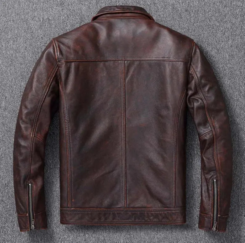 Men's Vintage Brown Distressed Leather Cafe Racer Jacket
