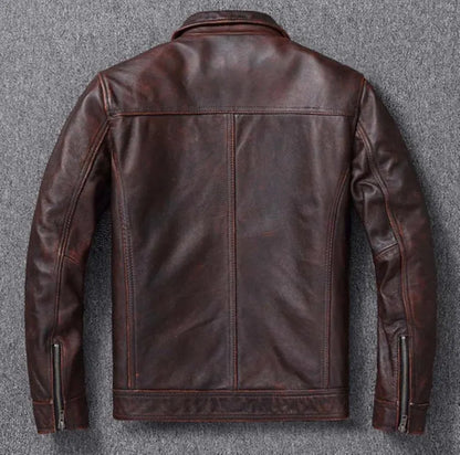 Men's Vintage Brown Distressed Leather Cafe Racer Jacket