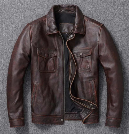 Men's Vintage Brown Distressed Leather Cafe Racer Jacket