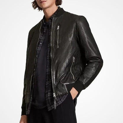 Men’s Classic Black Leather Bomber Jacket