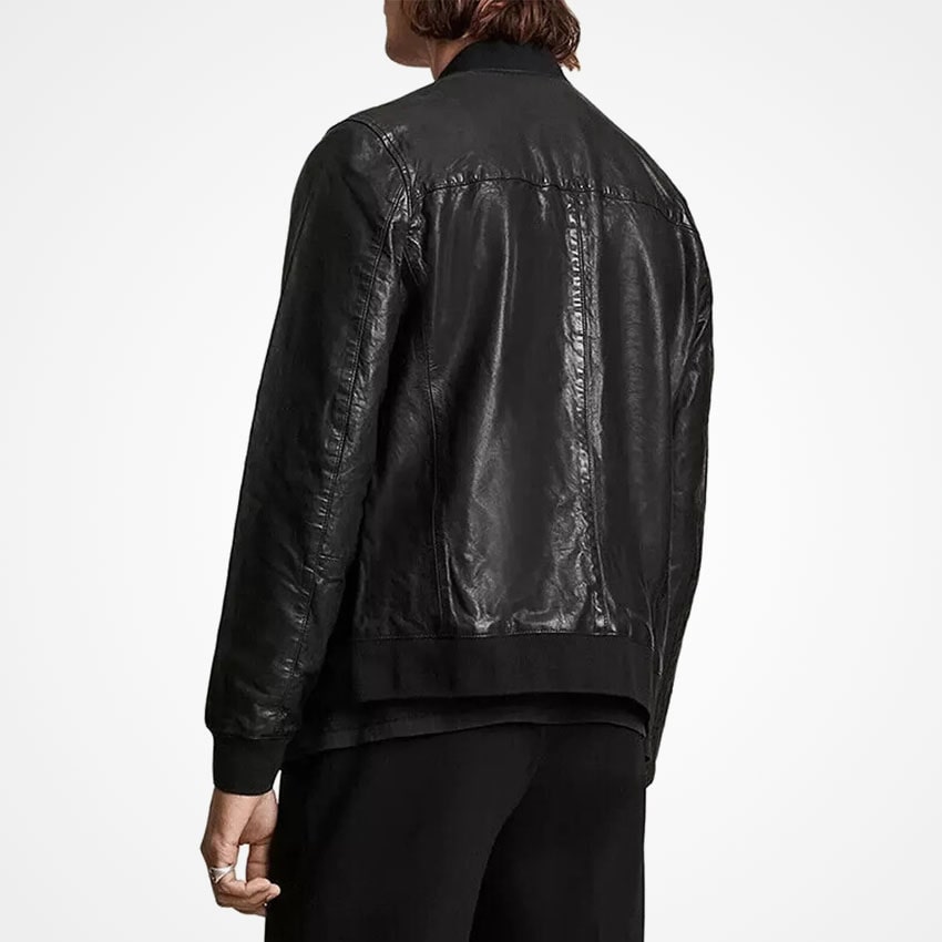Men’s Classic Black Leather Bomber Jacket