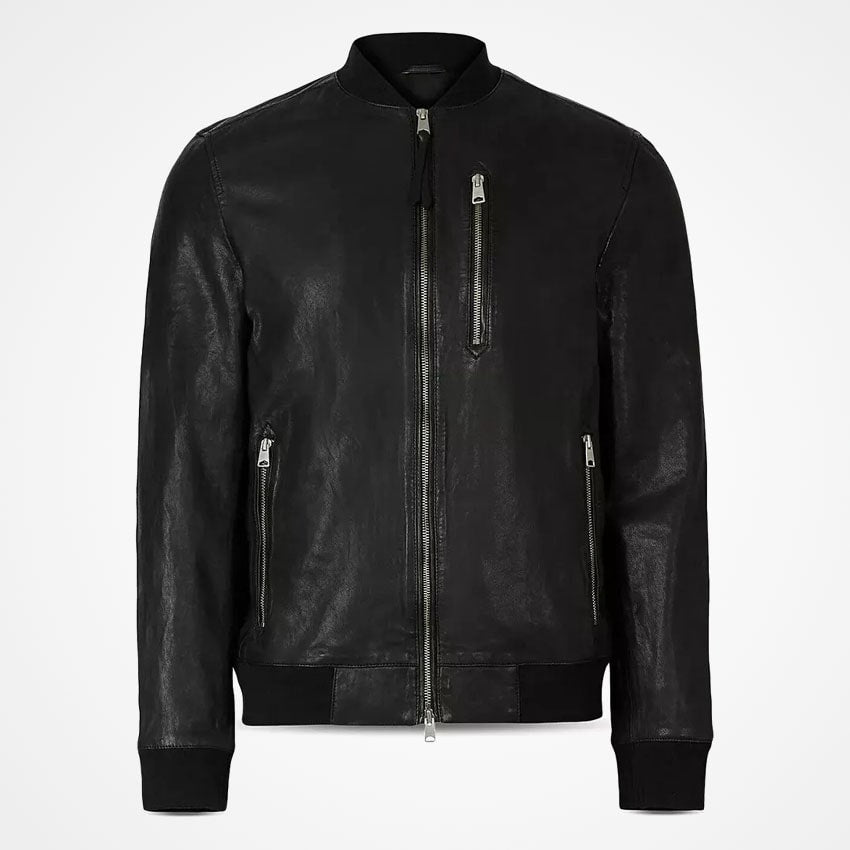 Men’s Classic Black Leather Bomber Jacket