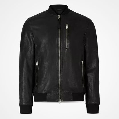 Men’s Classic Black Leather Bomber Jacket