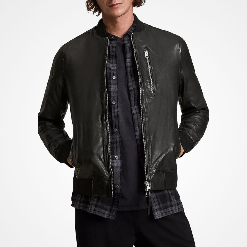 Men’s Classic Black Leather Bomber Jacket