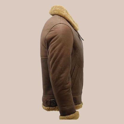 Men's B3 Sheepskin Bomber Jacket Brown Aviator Shearling Flight Jacket Winter