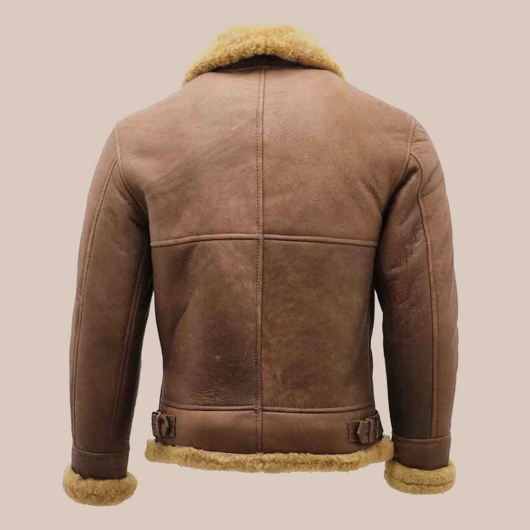 Men's B3 Sheepskin Bomber Jacket Brown Aviator Shearling Flight Jacket Winter