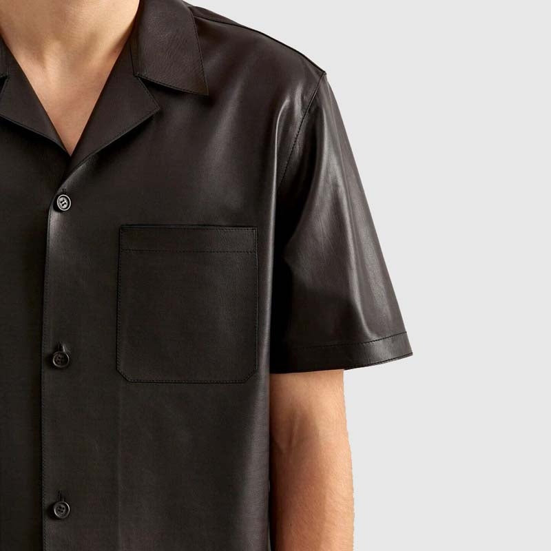Men’s Black Leather Shirt Jacket – Casual Street Style