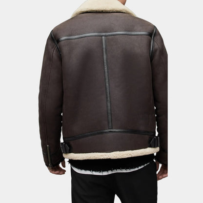 dark brown shearling aviator coat