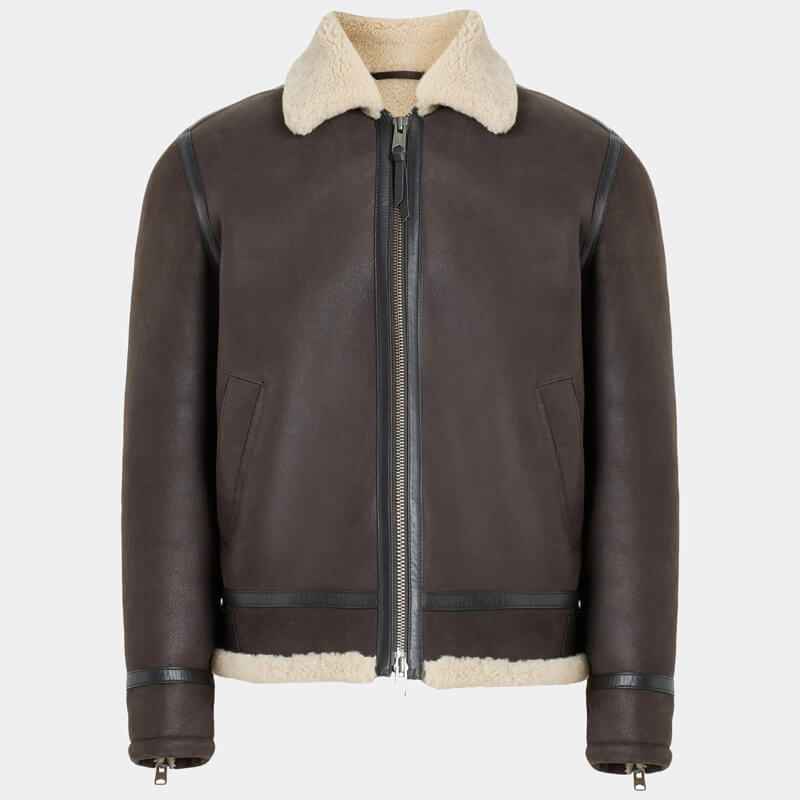 Dark Brown Shearling Aviator Jacket - Aviator Leather Coat