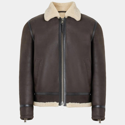 Dark Brown Shearling Aviator Jacket - Aviator Leather Coat