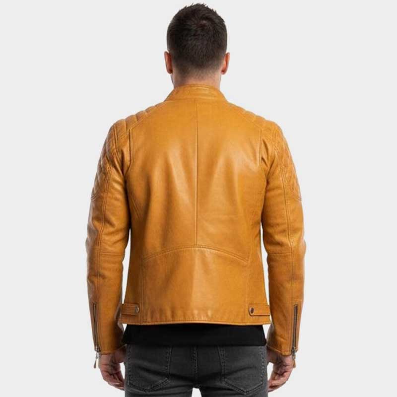 Mens Mustard Yellow Quilted Biker Leather Jacket