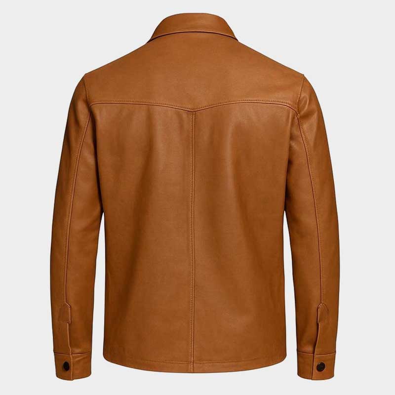 Premium Mens Western Style Leather Shirt Jacket with Chest Pockets