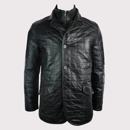 Men’s Quilted Black Leather Blazer – Celebrity Style Jacket