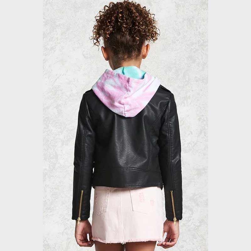 Real Sheepskin Leather Moto Jacket for Girls in Black Color