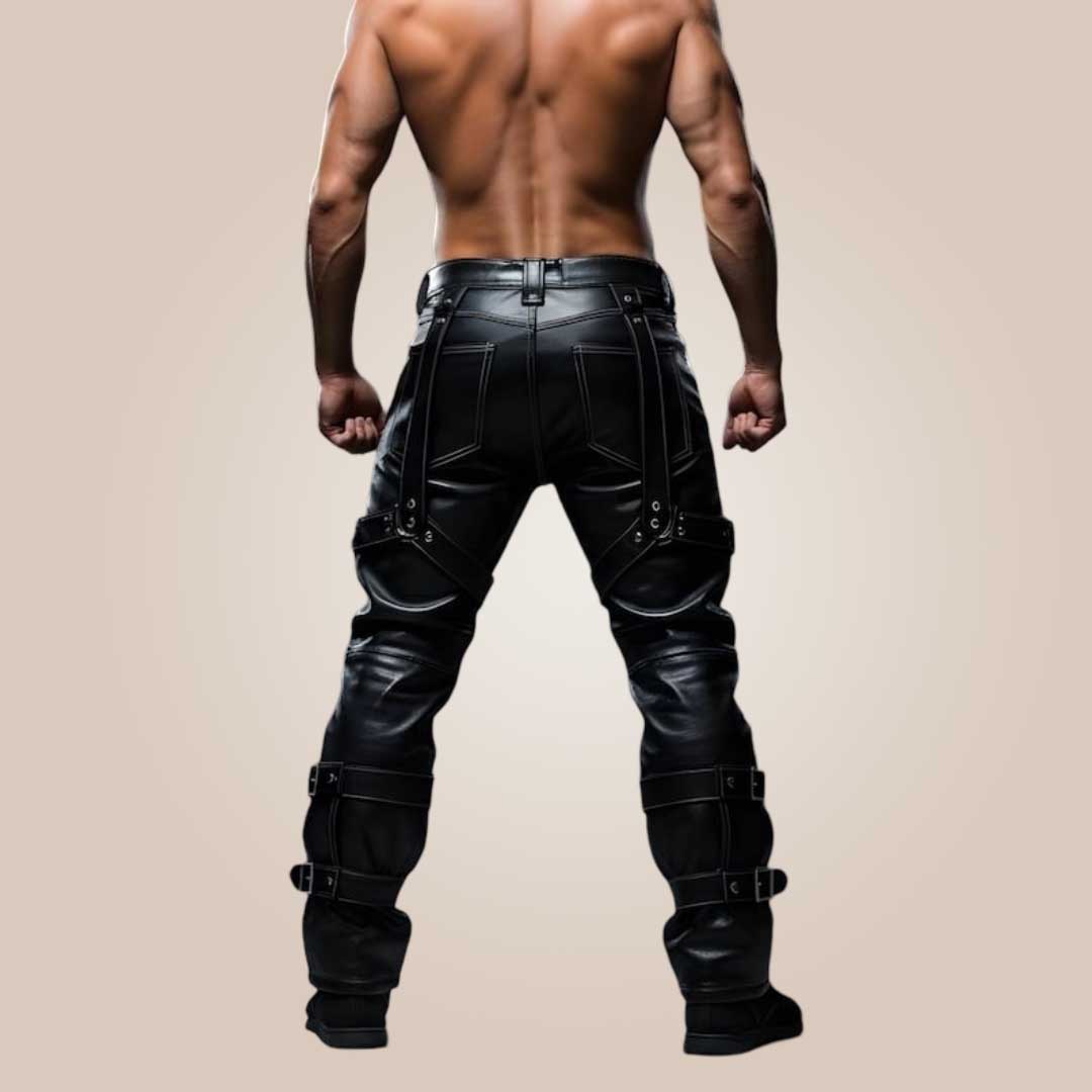 Reinforced back panel men’s leather trousers