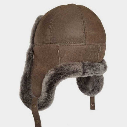 Shearling Sheepskin Leather Trapper Hat Brown Brisa Cold Weather Aviator Cap