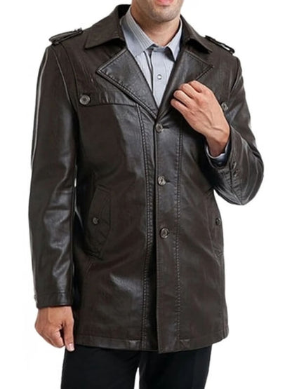Men’s Black Leather Moto Coat – Single-Breasted Biker Style