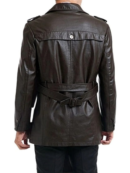 Men’s Black Leather Moto Coat – Single-Breasted Biker Style