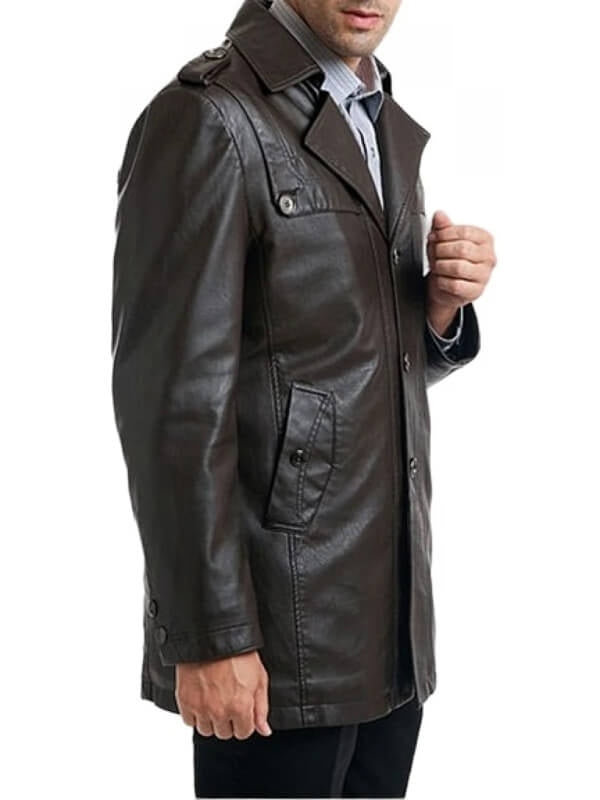 Men’s Black Leather Moto Coat – Single-Breasted Biker Style