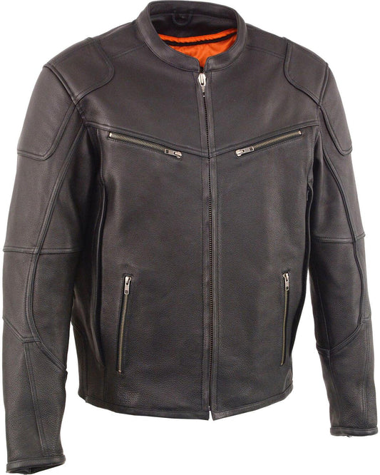 Sleek Black Cool Tec Leather Biker Jacket for Men