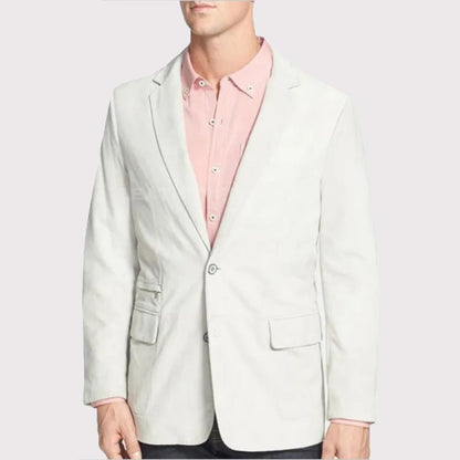 Men’s White Lambskin Leather Blazer – Soft & Stylish