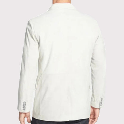 Men’s White Lambskin Leather Blazer – Soft & Stylish